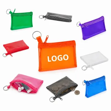 Clear PVC Zippered Wallet with Keychain, Compact Coin Purse
