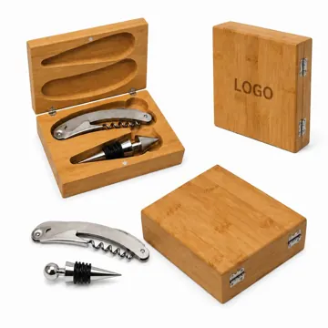 Bamboo Wine Tool Set with Stainless Steel Corkscrew