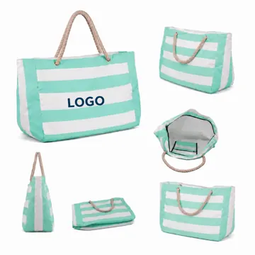 Striped Canvas Large Tote Bag with Laptop Compartment