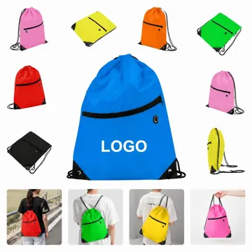 Durable Polyester Drawstring Backpack with Front Zipper