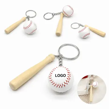 Baseball Bat and Ball Keychain Set with Silver Chains