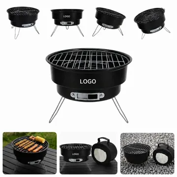 Portable Round BBQ Grill with Foldable Tripod and Carry Bag