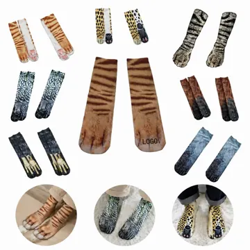 3D Animal Paw Print Crew Socks, Realistic Design