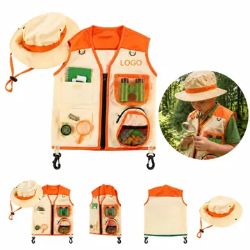 Kids Explorer Vest Hat Set with Pockets for Outdoor