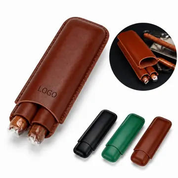 PU Leather 2-Cigar Travel Case with Protective Sleeve