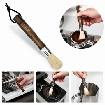 Walnut Wood Coffee Brush with Natural Bristles for Espresso