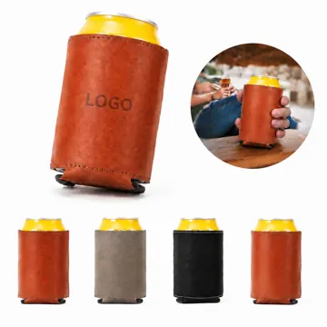 Collapsible PU Leather Can Cooler for 12oz Cans, Insulated