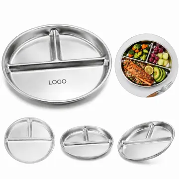 304 Stainless Steel 3-Compartment Plate, Portion Control