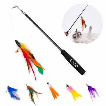 Telescopic Cat Teaser Wand with Colorful Feathers