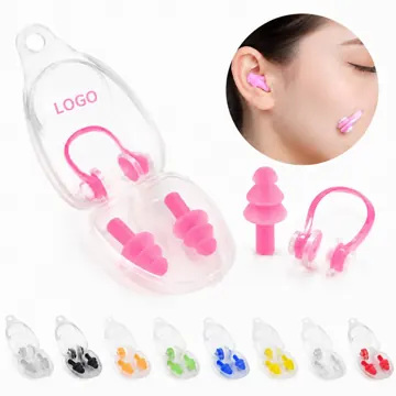 Soft Silicone Swim Earplugs & Nose Clip Set with Travel Case