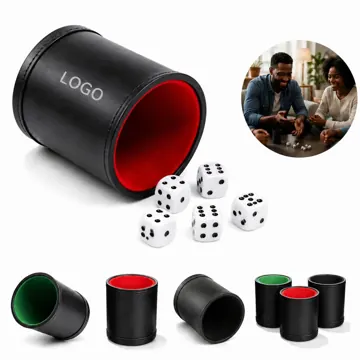 Felt Lined PU Leather Dice Cup Set for Yahtzee with 5 Dice