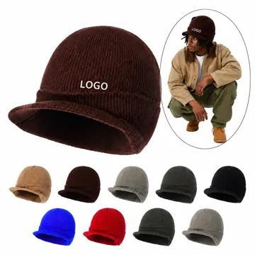 Double-Layer Knit Beanie Hat with Brim for Warm Winter Wear