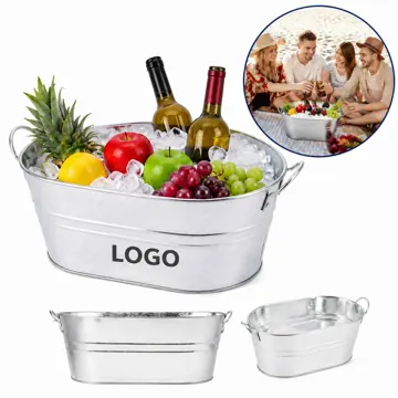 Oval Galvanized Ice Bucket for Beverages, Rust-Resistant