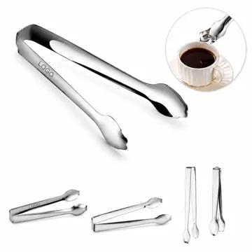 Polished Steel Ice Tongs with Serrated Grip for Cocktail