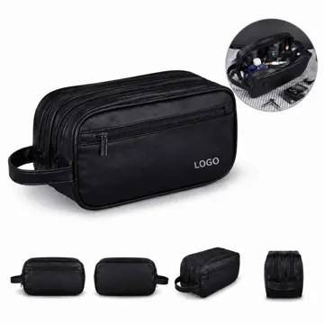 Waterproof Double-Layer PU Toiletry Bag with Zipper Closure