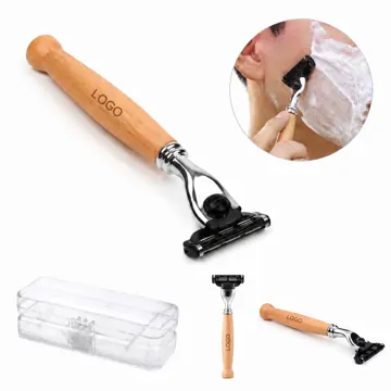3-Layer Metal Razor with Wooden Handle and Travel Case