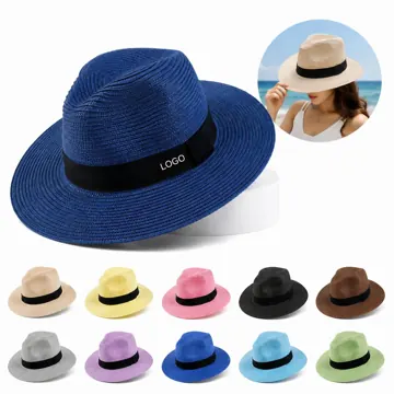 Foldable Unisex Straw Fedora Hat with Wide Brim