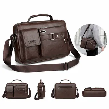 Vintage PU Leather Messenger Bag for Men with Adjustable