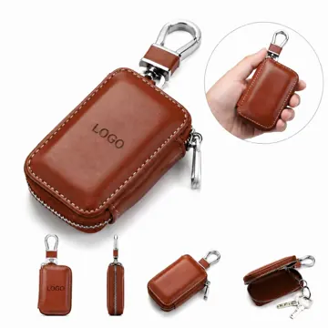 PU Leather Zipper Key Case with Multiple Compartments