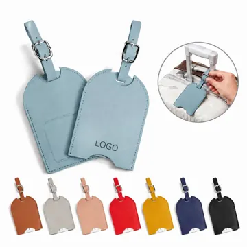 Sliding PU Leather Luggage Tag with ID Window for Suitcase