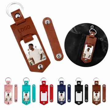 PU Leather Heat Transfer Keychains with Metal Ring