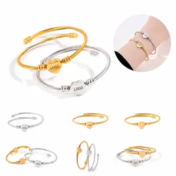 Titanium Steel Open Heart Bangle, Polished Lightweight