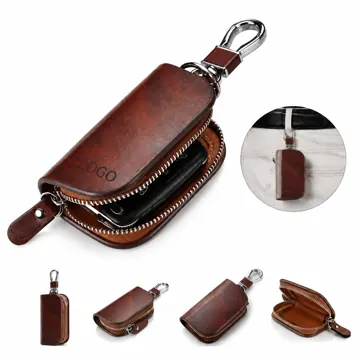 PU Leather Key Fob Case with Zipper Protection