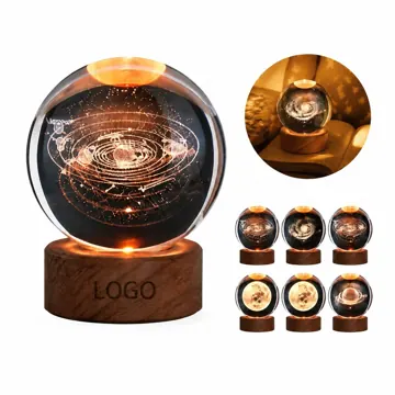 3D Crystal Solar System Night Light with Laser Engraved