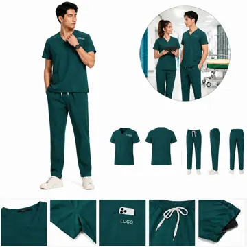 Unisex V-Neck Scrub Set with Drawstring Pants, Breathable