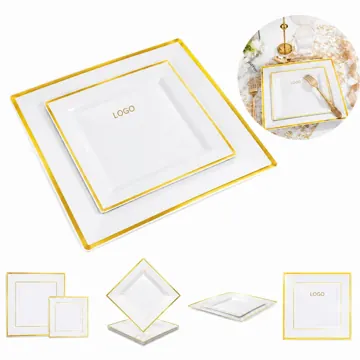 Gold Rim Square Plastic Plates for Events
