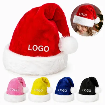 Deluxe Adult Soft Plush Santa Hat with Faux Fur Trim