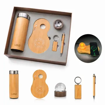 Bamboo Wireless Charging Desk Set with Crystal Night Light