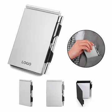 Aluminum Flip Notebook with Pen, Refillable Pages