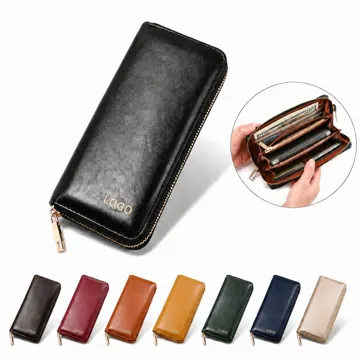 Genuine Leather Zip-Around Wallet with Coin Pocket