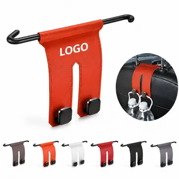 PU Leather Car Seat Back Metal Double Hook Organizer