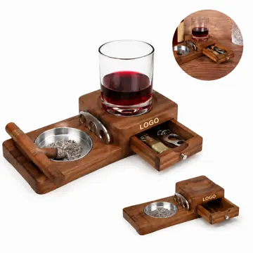 Wooden Cigar Humidor Ashtray with Moisture Control