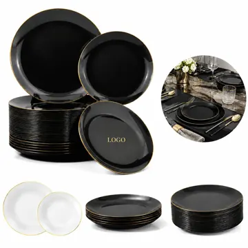 Gold Rim Disposable Plastic Plates 7.5 & 10 Inch, Sturdy