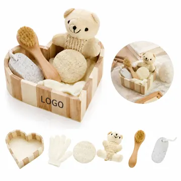 Heart-Shaped Wooden Bathtub Caddy Gift Set with Storage