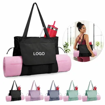 Water-Resistant Yoga Tote Bag with Mat Holder, Large