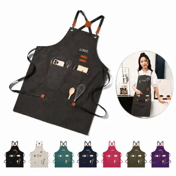 Cross Back Canvas Chef Apron with Two Front Pockets