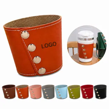 Stretchable PU Leather Cup Sleeve, Reusable Insulated