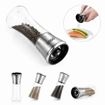 Stainless Steel Manual Pepper Grinder with Glass Bottle