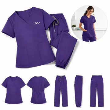 Women's 4-Way Stretch Mock Wrap Scrubs Set with Pockets