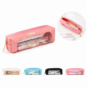Clear PU Pencil Case with Zipper, Waterproof Storage Pouch