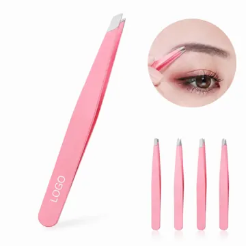 4-Piece Stainless Steel Slant Tip Eyebrow Tweezer Set