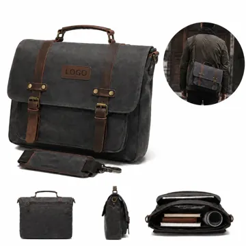 Men's Vintage Waxed Canvas Crossbody Bag with Adjustable