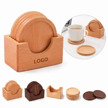 6-Piece Natural Wood Coaster Set, 3.54" Round Drink