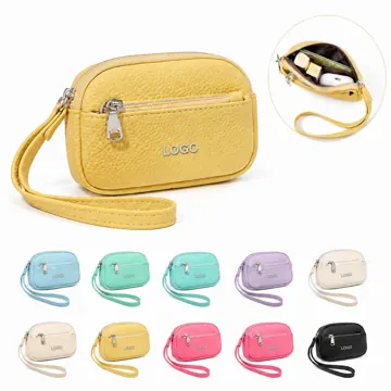 Textured Leather Wristlet Pouch with Secure Zipper