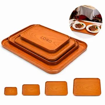 Wood Grain PP Plastic Serving Tray, Durable Non-Slip