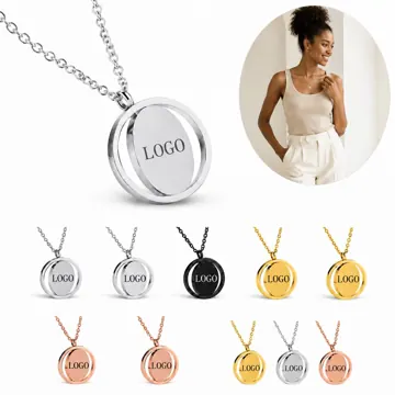 Stainless Steel Rotatable Round Pendant Necklace 360° Spin